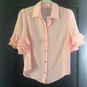 SZ S NWT Olivia Graye NWT Short Ruffle Sleeve Pink Button Down Top